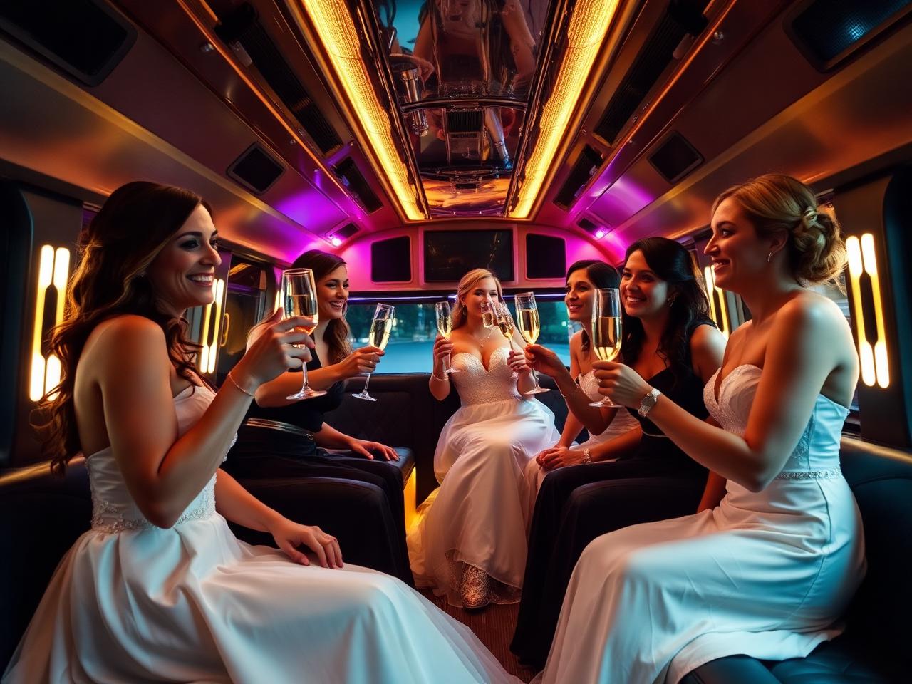 Bridal party toasting champagne